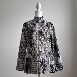 Cali And York Black White Grey Pattern Zip Jacket